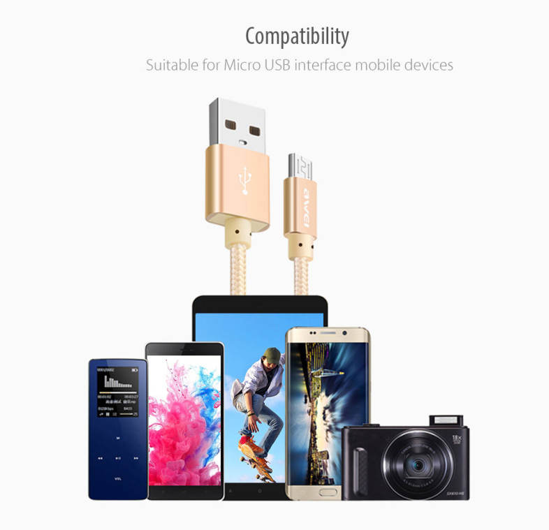 Awei CL - 10 Micro USB Mini Nylon Braided Charge Data Transfer Cable 0.3m