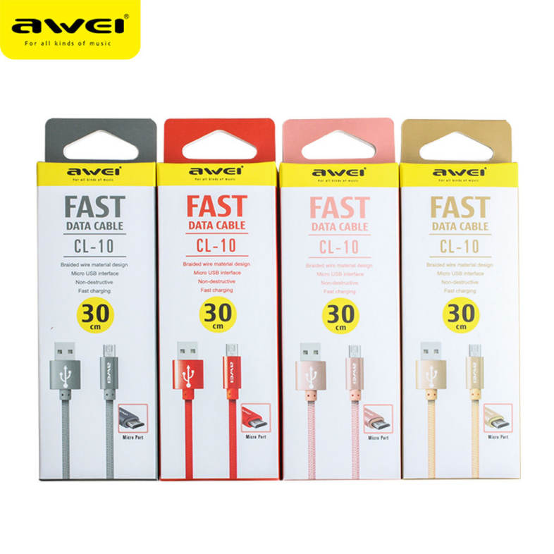 Awei CL - 10 Micro USB Mini Nylon Braided Charge Data Transfer Cable 0.3m