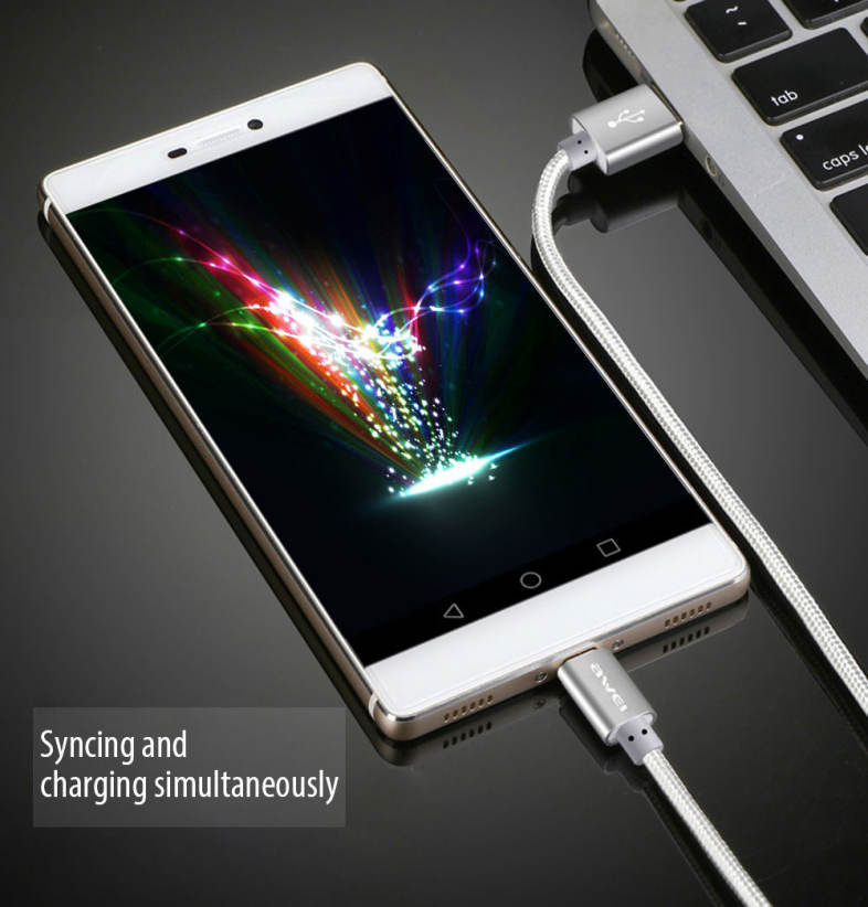 Awei CL - 10 Micro USB Mini Nylon Braided Charge Data Transfer Cable 0.3m