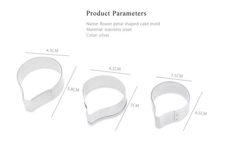 3pcs Flower Petal Stainless Steel Cookie Cake Cutter Baking Mold