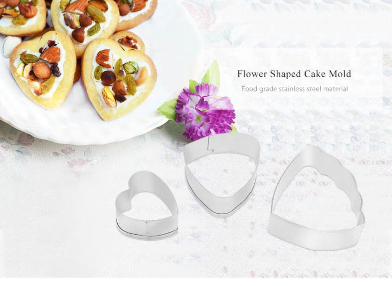 3pcs Ranunculus Flower Stainless Steel Fondant Cake Cutter Baking Mold