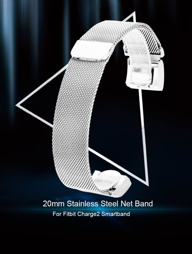 20mm Stainless Steel Net Magnetic Adsorption Alternative Bracelet Band for Fitbit Charge2 Smartband