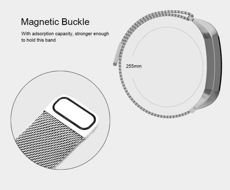 20mm Stainless Steel Net Magnetic Adsorption Alternative Bracelet Band for Fitbit Charge2 Smartband