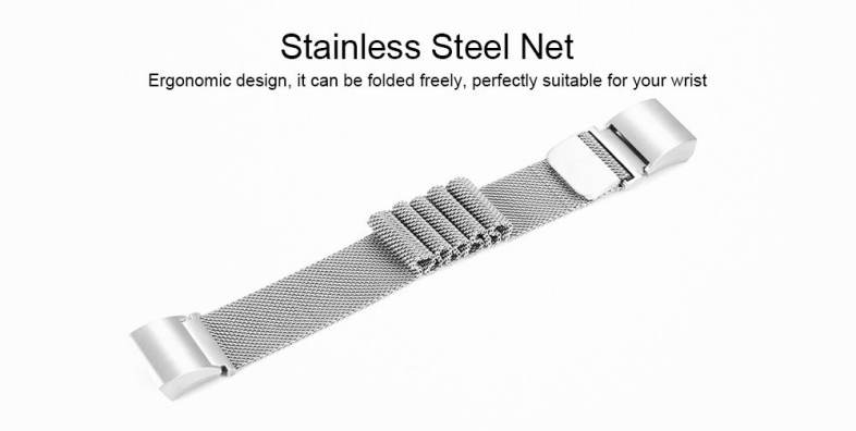 20mm Stainless Steel Net Magnetic Adsorption Alternative Bracelet Band for Fitbit Charge2 Smartband