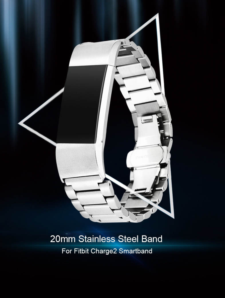 20mm Stainless Steel Butterfly Clasp Alternative Bracelet Band for Fitbit Charge2 Smartband