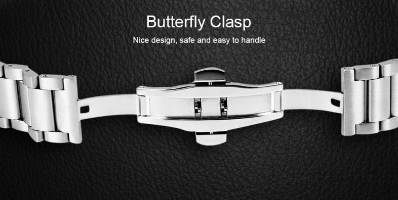 20mm Stainless Steel Butterfly Clasp Alternative Bracelet Band for Fitbit Charge2 Smartband
