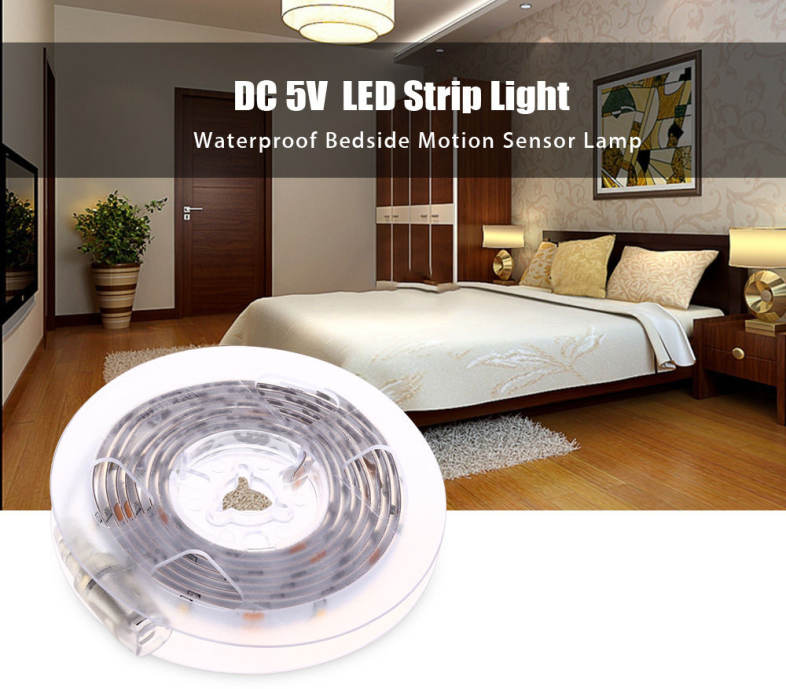 2 x 1.5M DC 5V 5W 400LM LED Strip Light Waterproof Bedside Motion Sensor Lamp with 90 LEDs