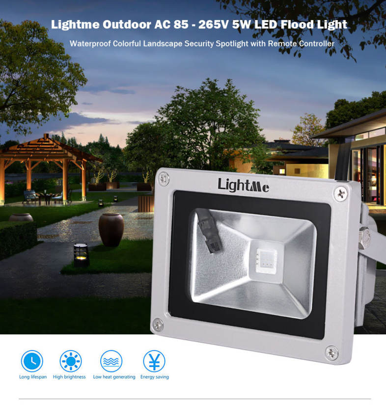 Lightme Outdoor AC 85 - 265V 5W LED Flood Light Waterproof Colorful Landscape Security Spotlight with Remote Controller