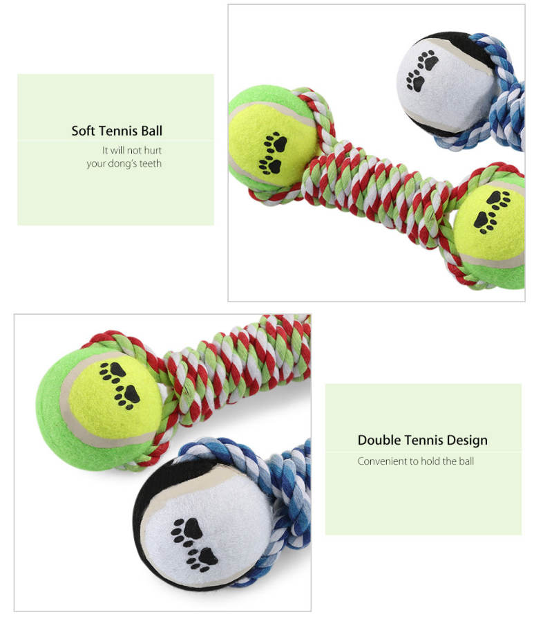 Knot Rope Dog Chew Training Pet Toy with Tennis Ball