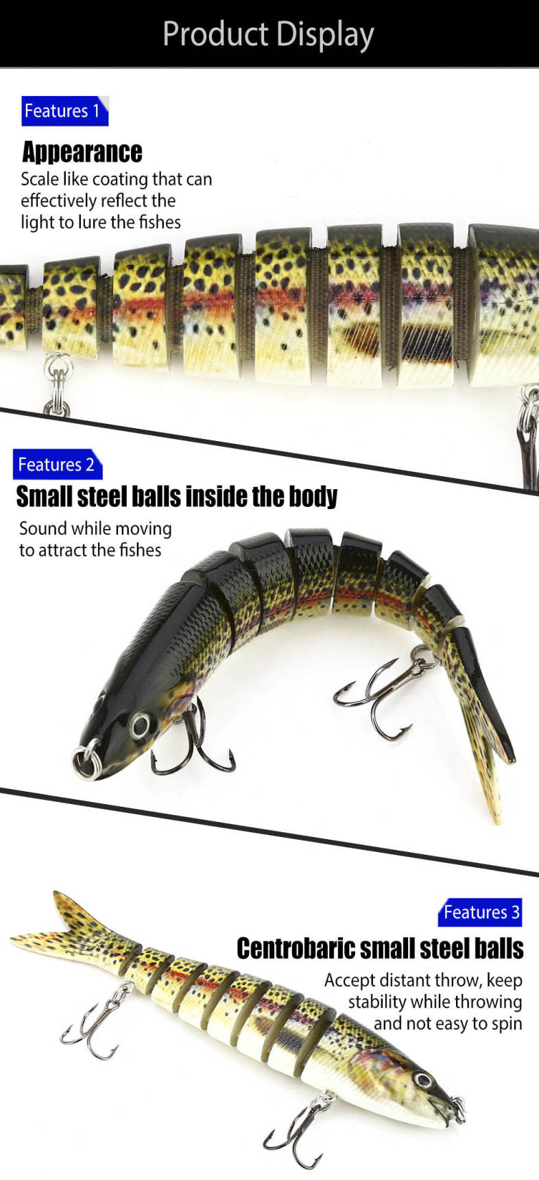 Proberos Artificial Sections Eel Tackle Fishing Lure with Sharp Hooks