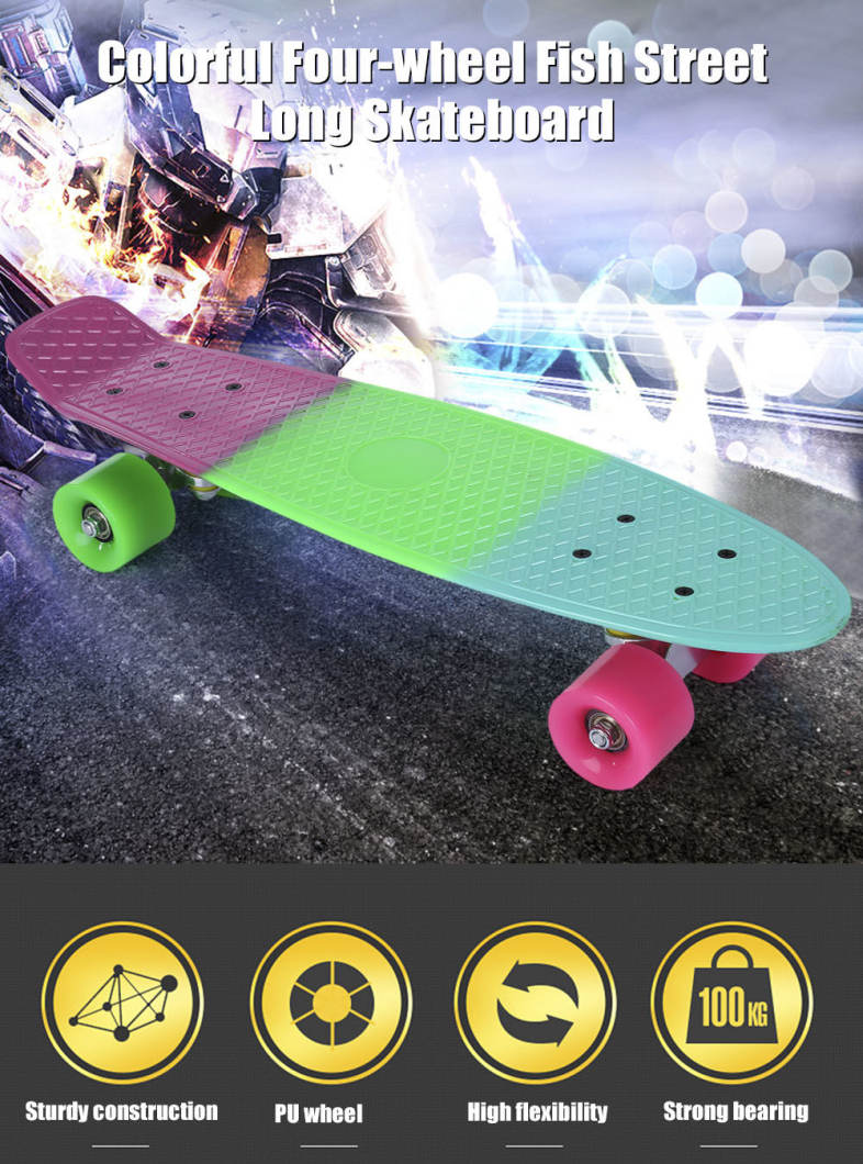 22 inch Colorful Four-wheel Long Skateboard PP Plastic Board Deck