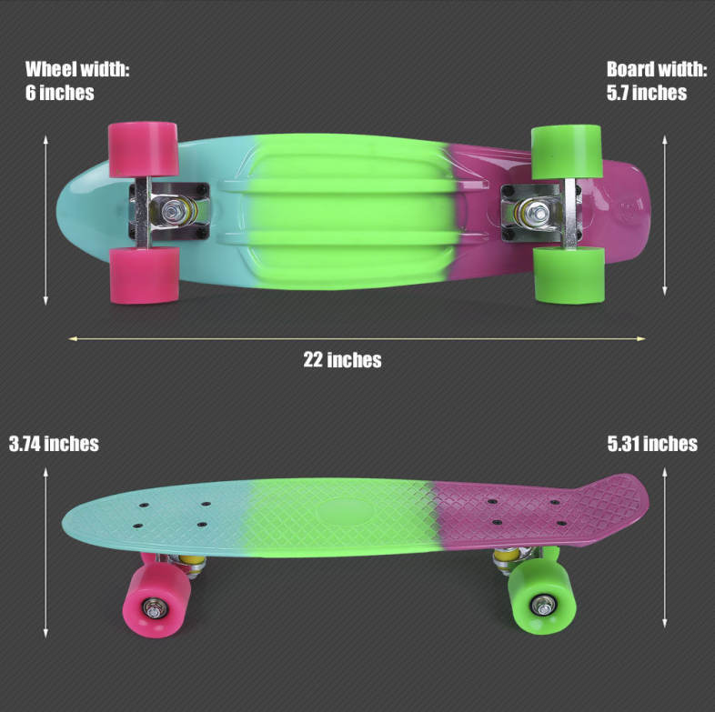 22 inch Colorful Four-wheel Long Skateboard PP Plastic Board Deck