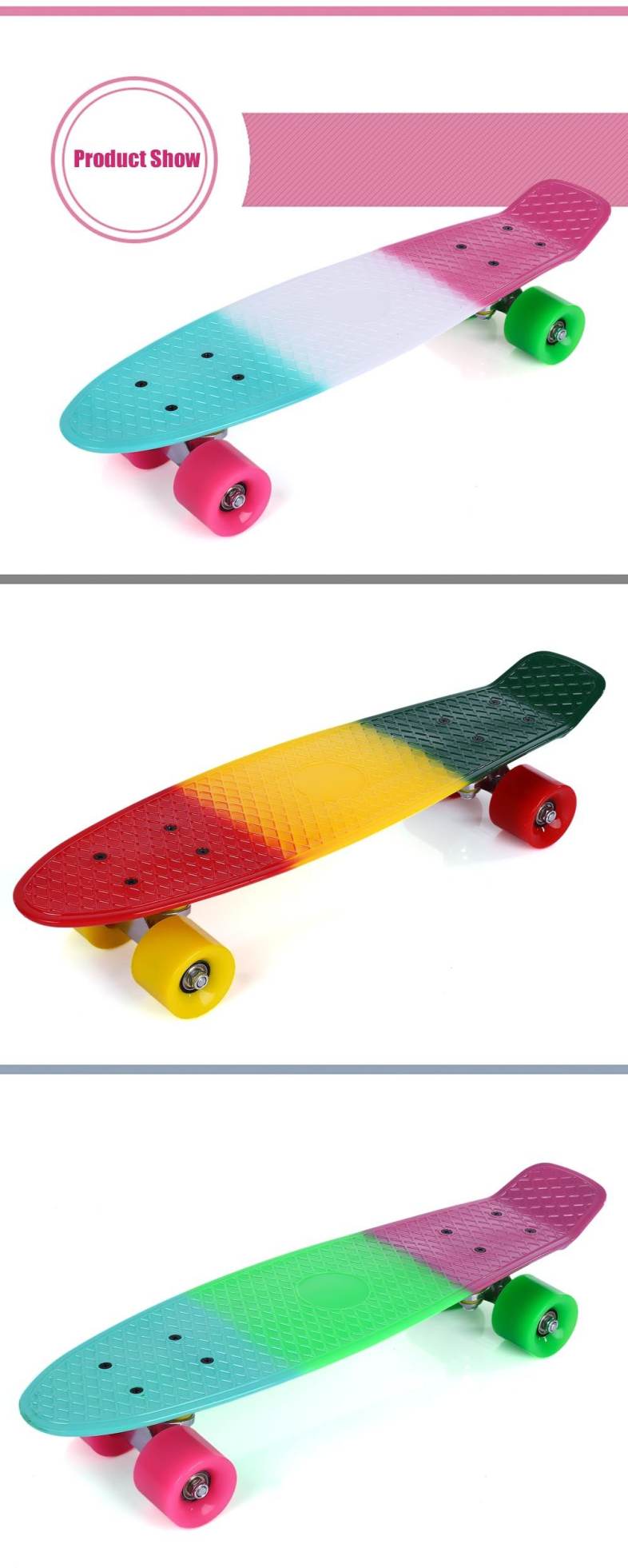 22 inch Colorful Four-wheel Long Skateboard PP Plastic Board Deck