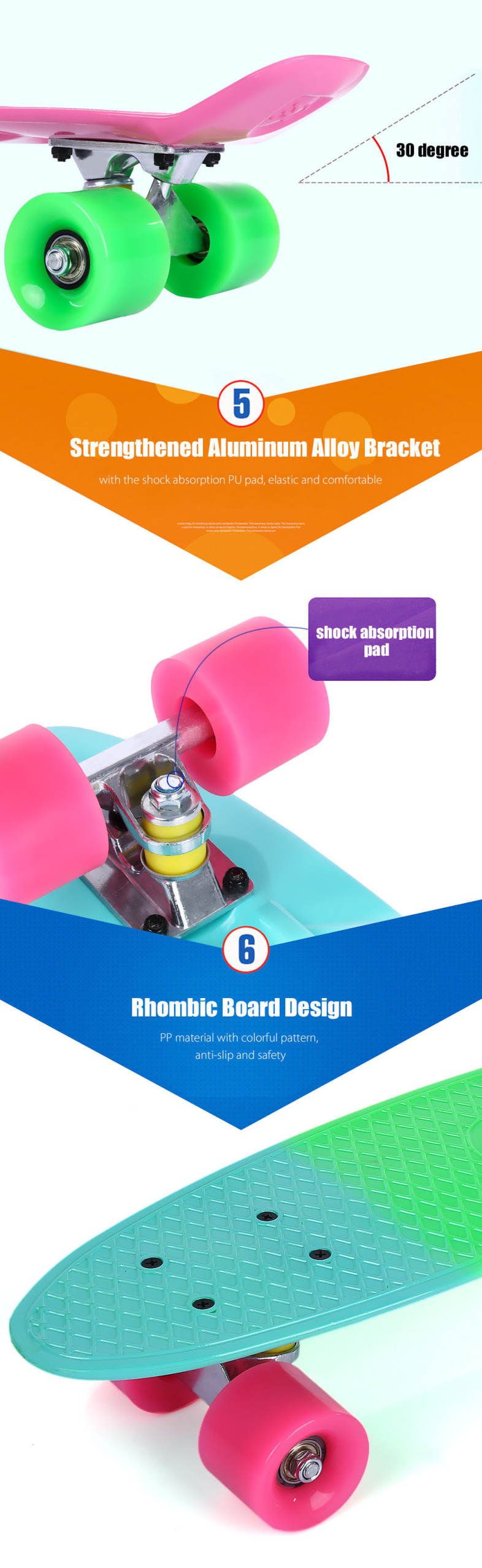 22 inch Colorful Four-wheel Long Skateboard PP Plastic Board Deck