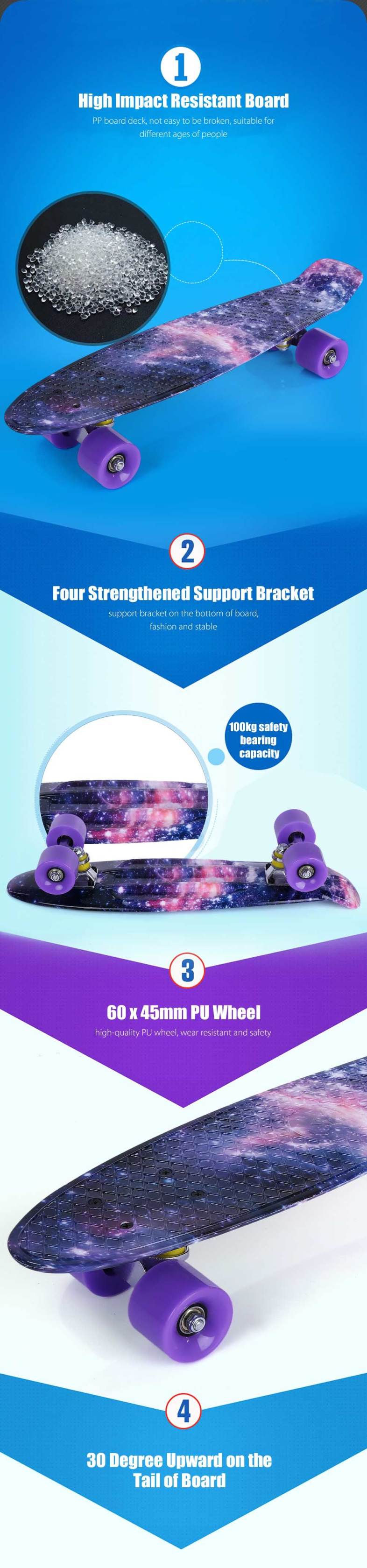 22 inch Stars Pattern Four-wheel Long Skateboard PP Plastic Board Deck