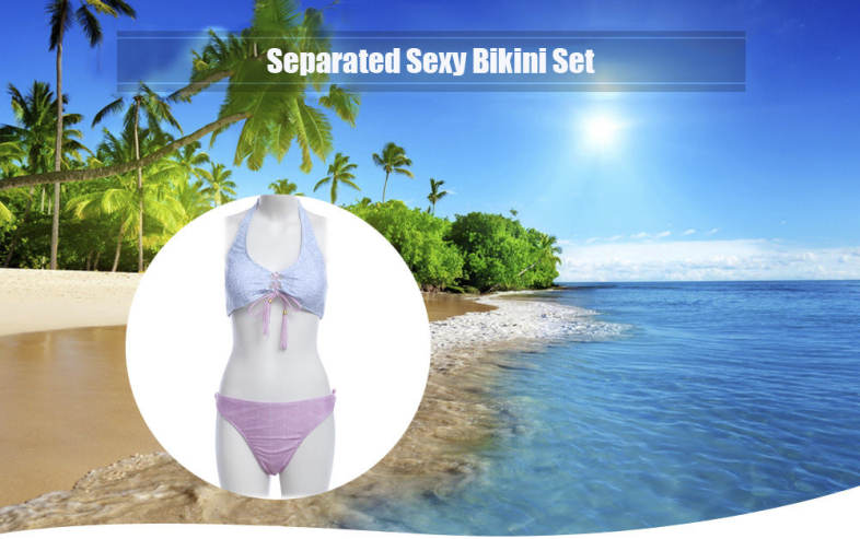 Separated Neck Hanging Backless Adjustable Front Chest Strap Bikini Set Separated Neck Hanging Backless Adjustable Front Chest Strap Bikini Set