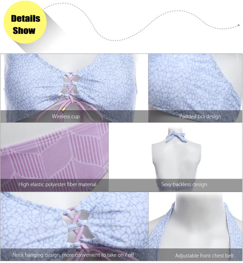 Separated Neck Hanging Backless Adjustable Front Chest Strap Bikini Set Separated Neck Hanging Backless Adjustable Front Chest Strap Bikini Set