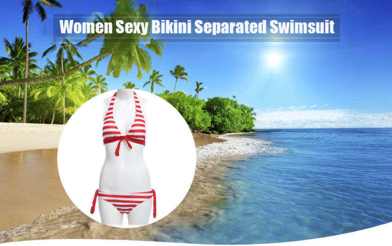 Women Sexy Striped Bikini Separated Swimsuit Set Beach Swimwear