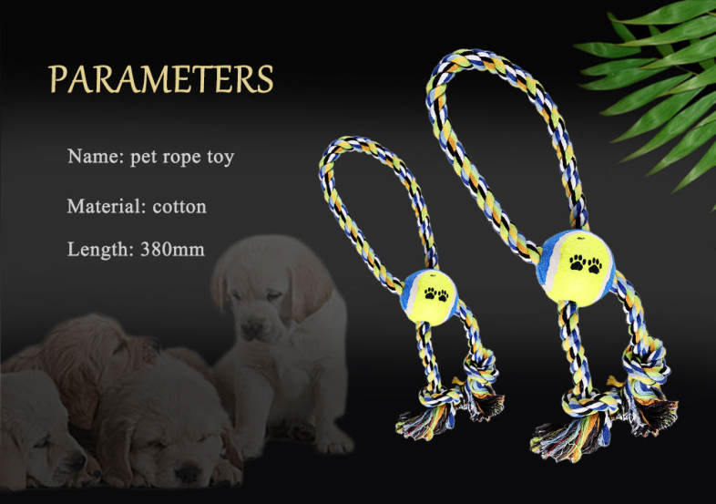 Pet Rope Toy Training Gadget Durable Chew Cotton Knot with Tennis Ball Teeth Clean