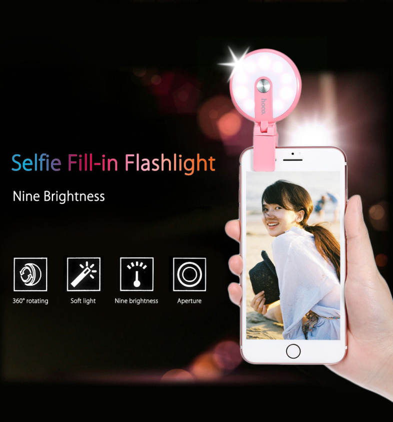 HOCO HM1 360 Degree Rotating Selfie LED Fill-in Flashlight Nine Brightness for Universal Phone
