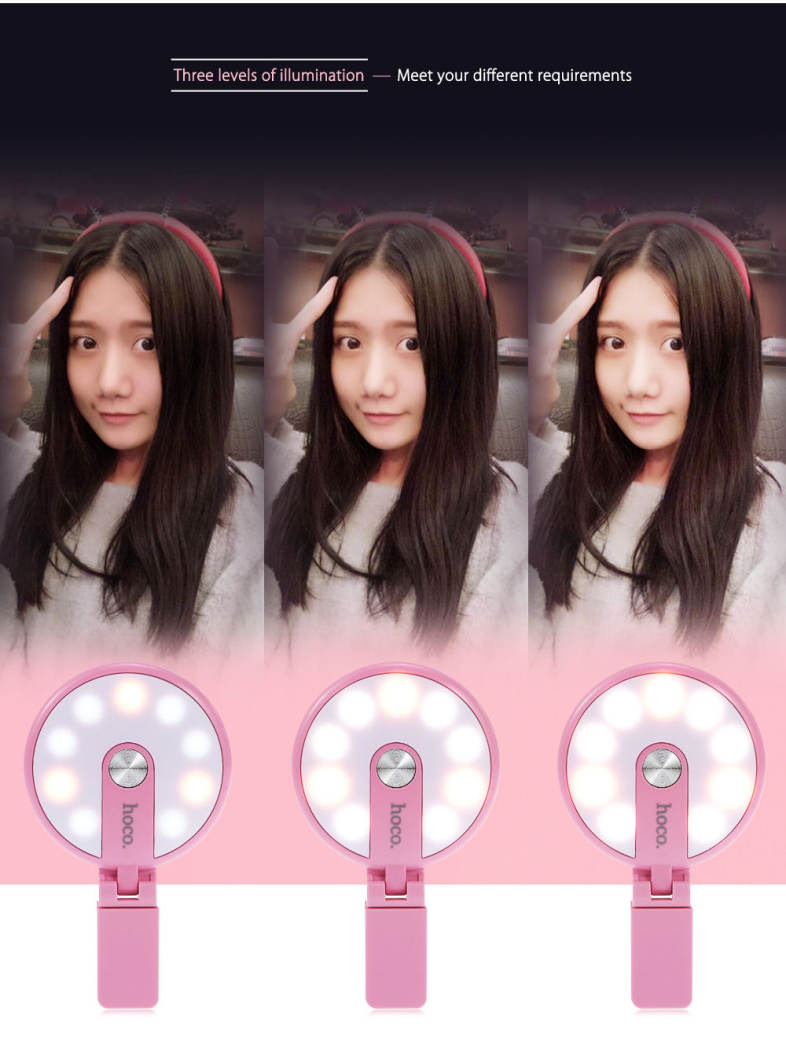 HOCO HM1 360 Degree Rotating Selfie LED Fill-in Flashlight Nine Brightness for Universal Phone