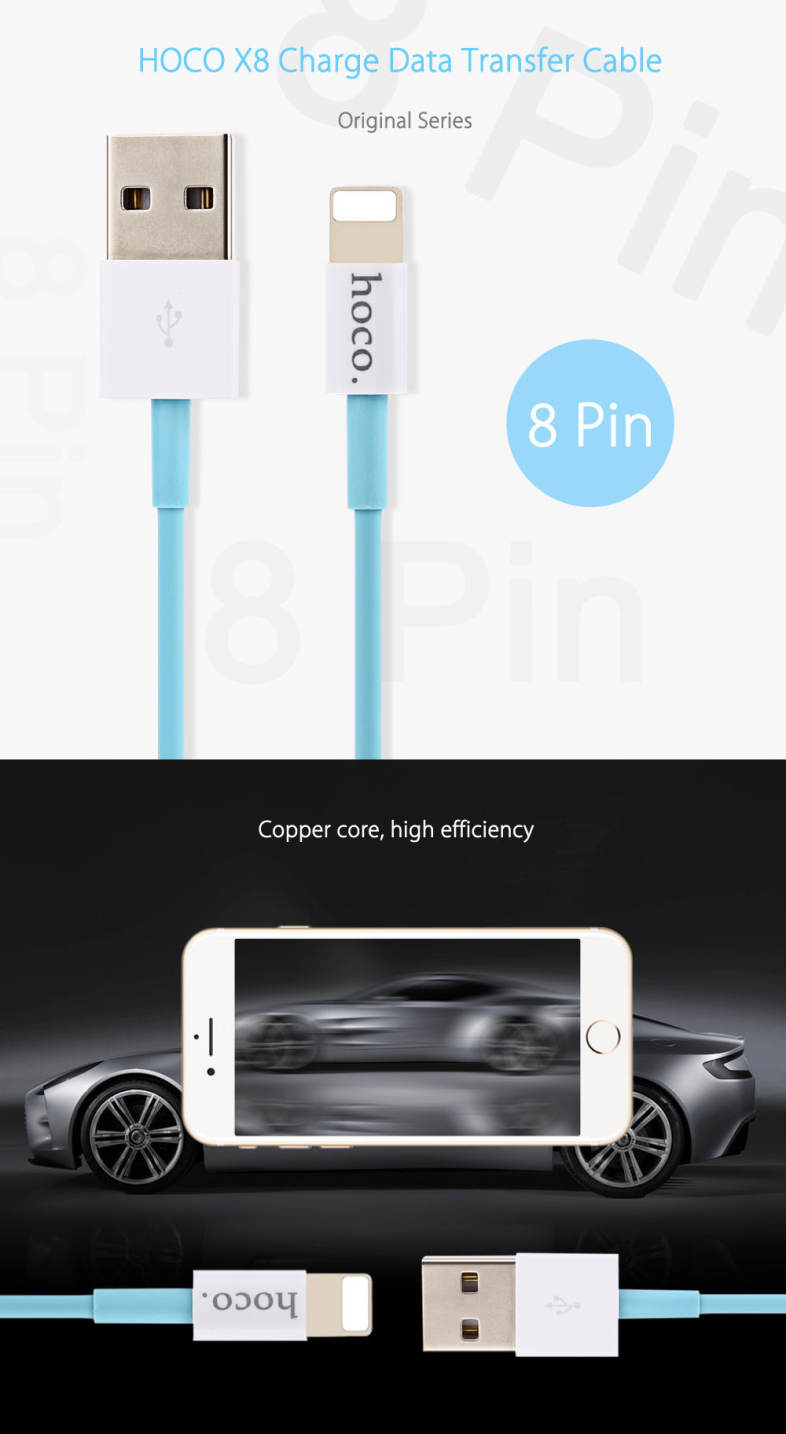 HOCO X8 Original Series PET 5V 2.4A 8 Pin Skid-proof Anti-twist Transfer Data Synchronization Charging Cord 1M