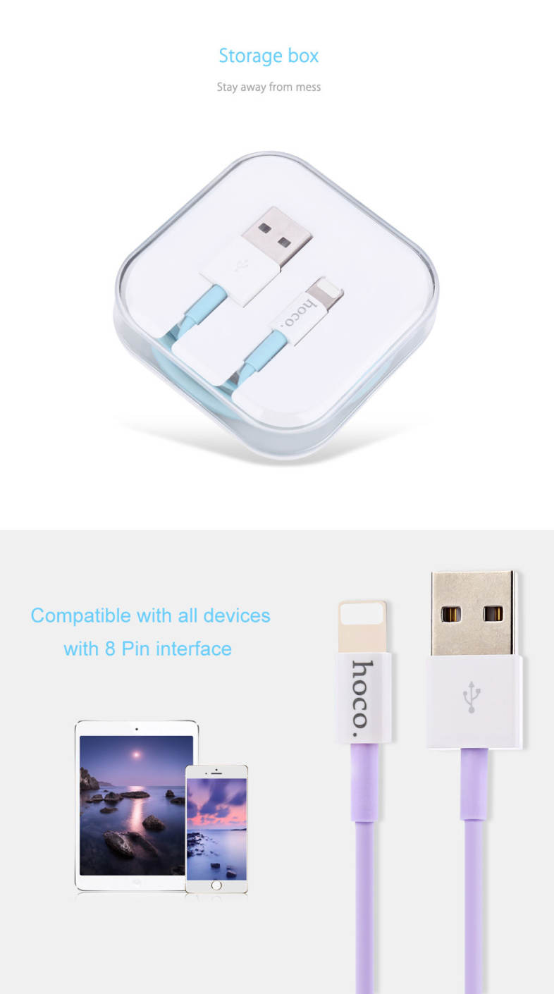 HOCO X8 Original Series PET 5V 2.4A 8 Pin Skid-proof Anti-twist Transfer Data Synchronization Charging Cord 1M