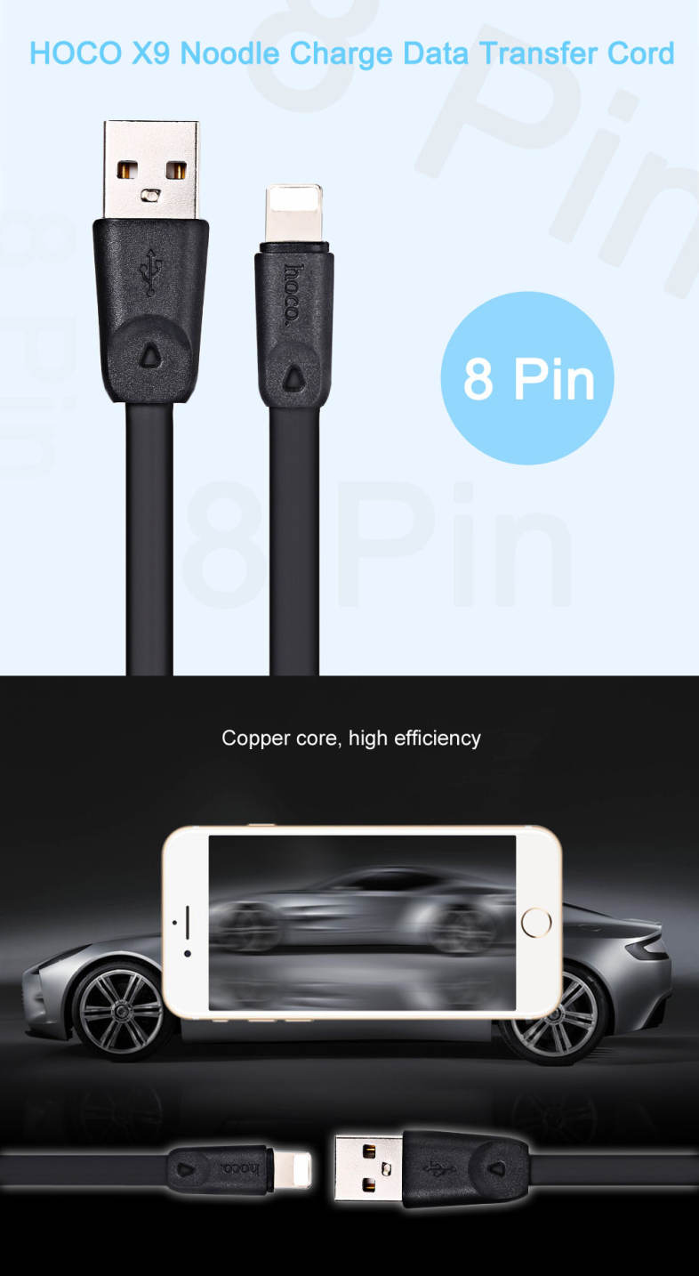 HOCO X9 5V 2.4A 8 Pin TPE Skid-proof Anti-twist Noodle Transfer Data Synchronization Charging Cord 2M