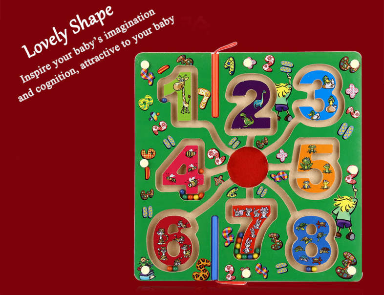 Child Wooden Number Magnetic Pen Labyrinth Puzzle Toy Developmental Learning Intellectual Game