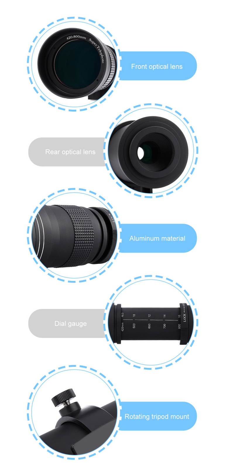 420 - 800MM Super Telephoto Manual Lens with Adapter for Canon EOS EF Camera