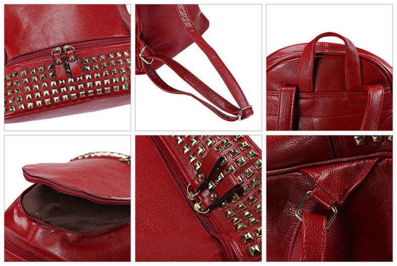 SMINICA Women Fashion Rivet College Travel Shoulder Bag Leisure Elegant PU Backpack