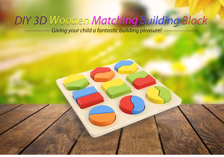 DIY 3D Matching Geometry Wooden Building Block Birthday Xmas Gift