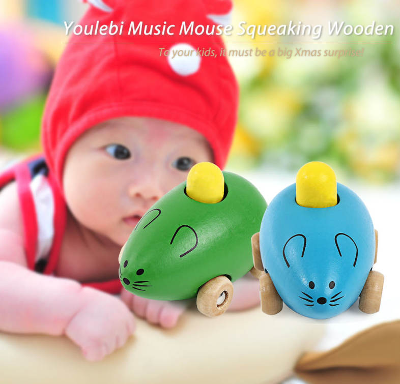 Youlebi Music Squeaking Wooden Mouse Early Intelligent Toy