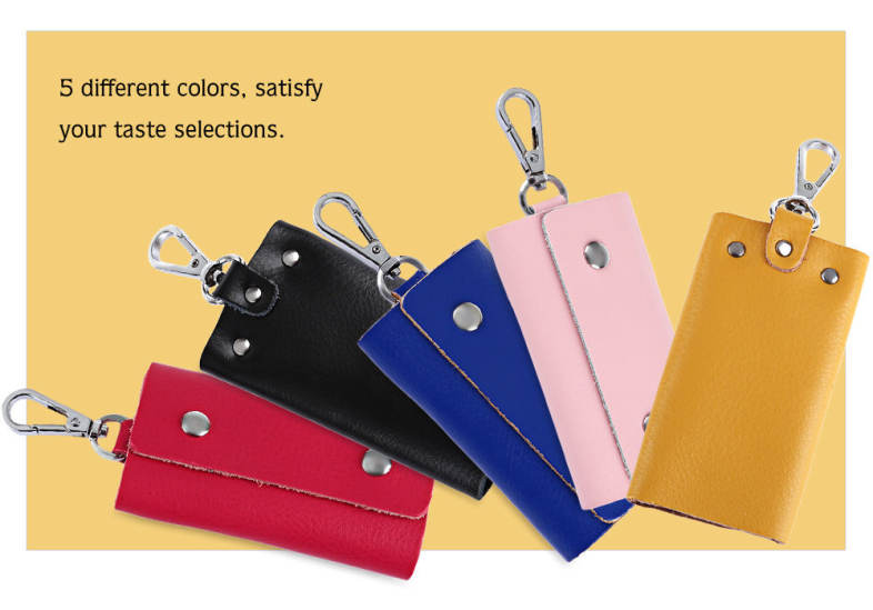 Unisex Candy Colors Soft Leather Key Wallet with Snap Hook