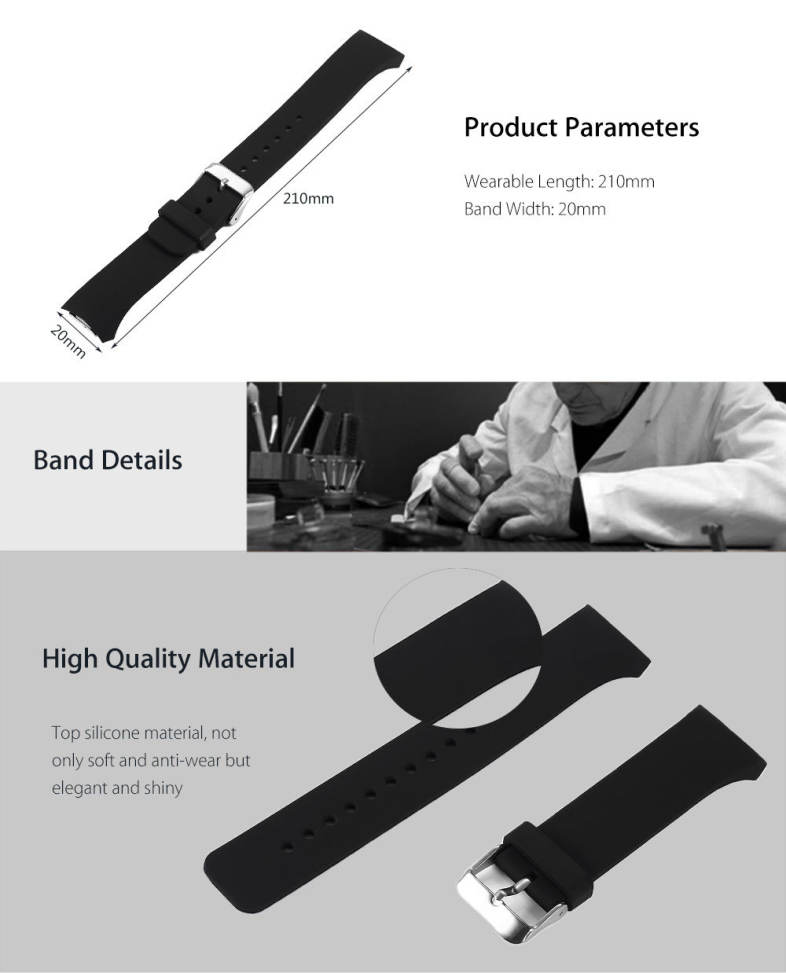 20mm Silicone Band Strap Pin Buckle Wristband for SAMSUNG Gear S2 R720 Smart Watch