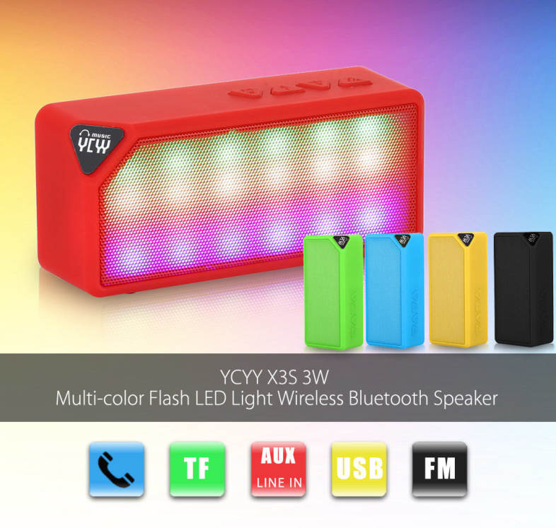 YCYY X3S 3W Multi-color Flash LED Light Wireless Bluetooth Speaker Hands Free FM Radio Loudspeaker Box