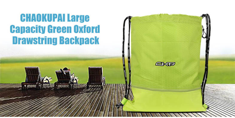 CHAOKUPAI Bright Green Large Capacity Drawstring Backpack Outdoor Mat