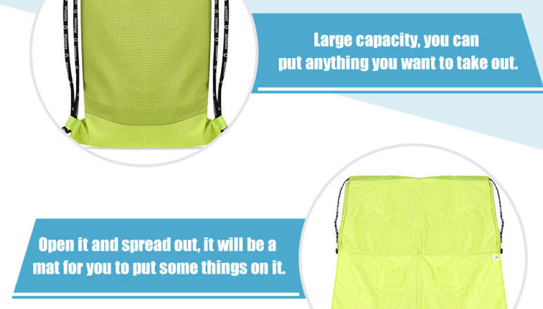 CHAOKUPAI Bright Green Large Capacity Drawstring Backpack Outdoor Mat