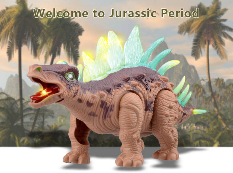 RongKai Realistic Electric Animal Model Stegosaurus Battery Operated Assemble Dinosaur Toy Gift for Kids