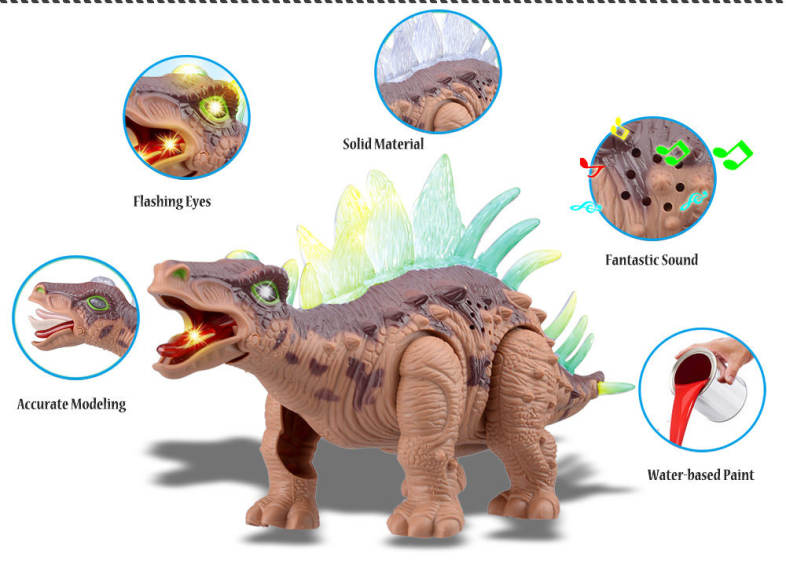 RongKai Realistic Electric Animal Model Stegosaurus Battery Operated Assemble Dinosaur Toy Gift for Kids