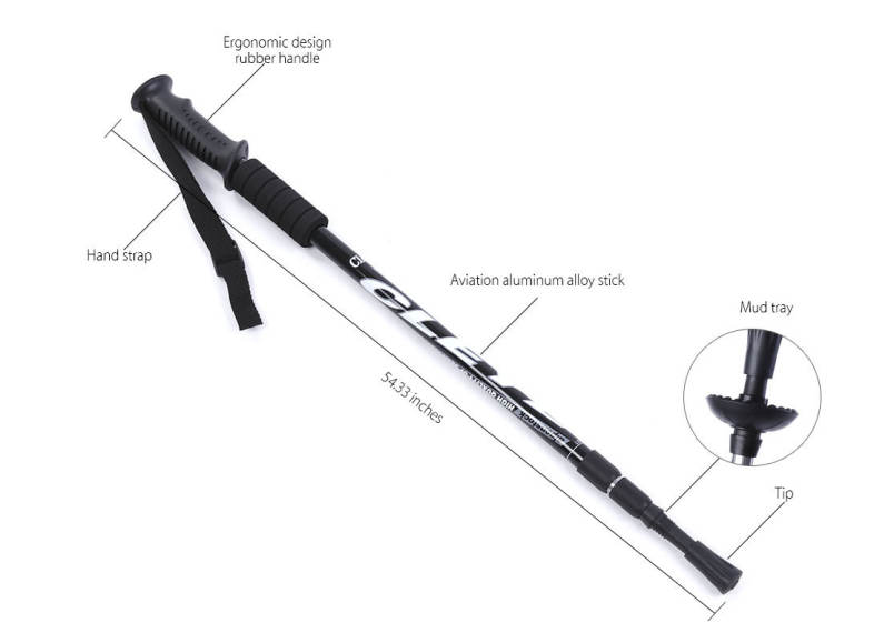 CLEYE 3 Joint Aluminum Alloy Anti-shock Trekking Straight Shank Alpenstock Climbing Pole Crutch