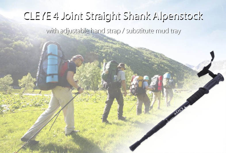 CLEYE 4 Joint Anti-shock Trekking Straight Shank Alpenstock Walking Stick with Mud Tray