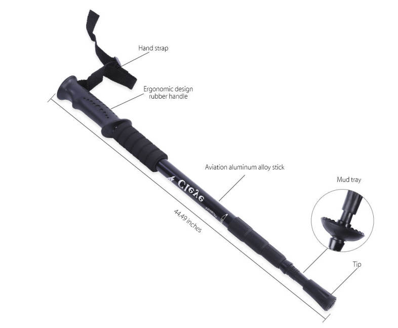 CLEYE 4 Joint Anti-shock Trekking Straight Shank Alpenstock Walking Stick with Mud Tray