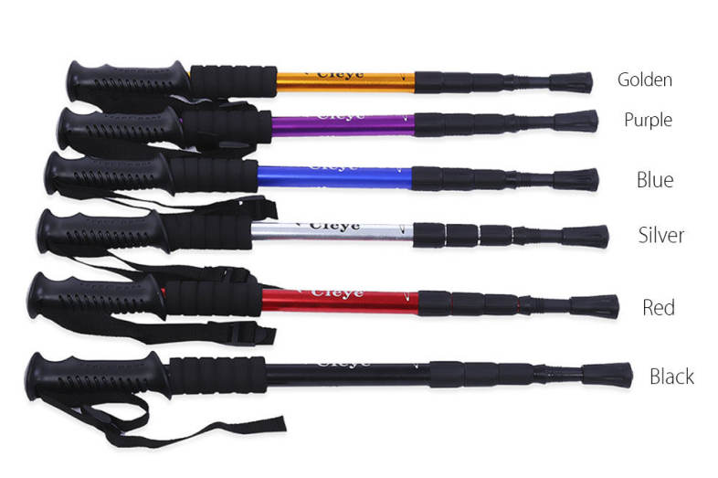 CLEYE 4 Joint Anti-shock Trekking Straight Shank Alpenstock Walking Stick with Mud Tray