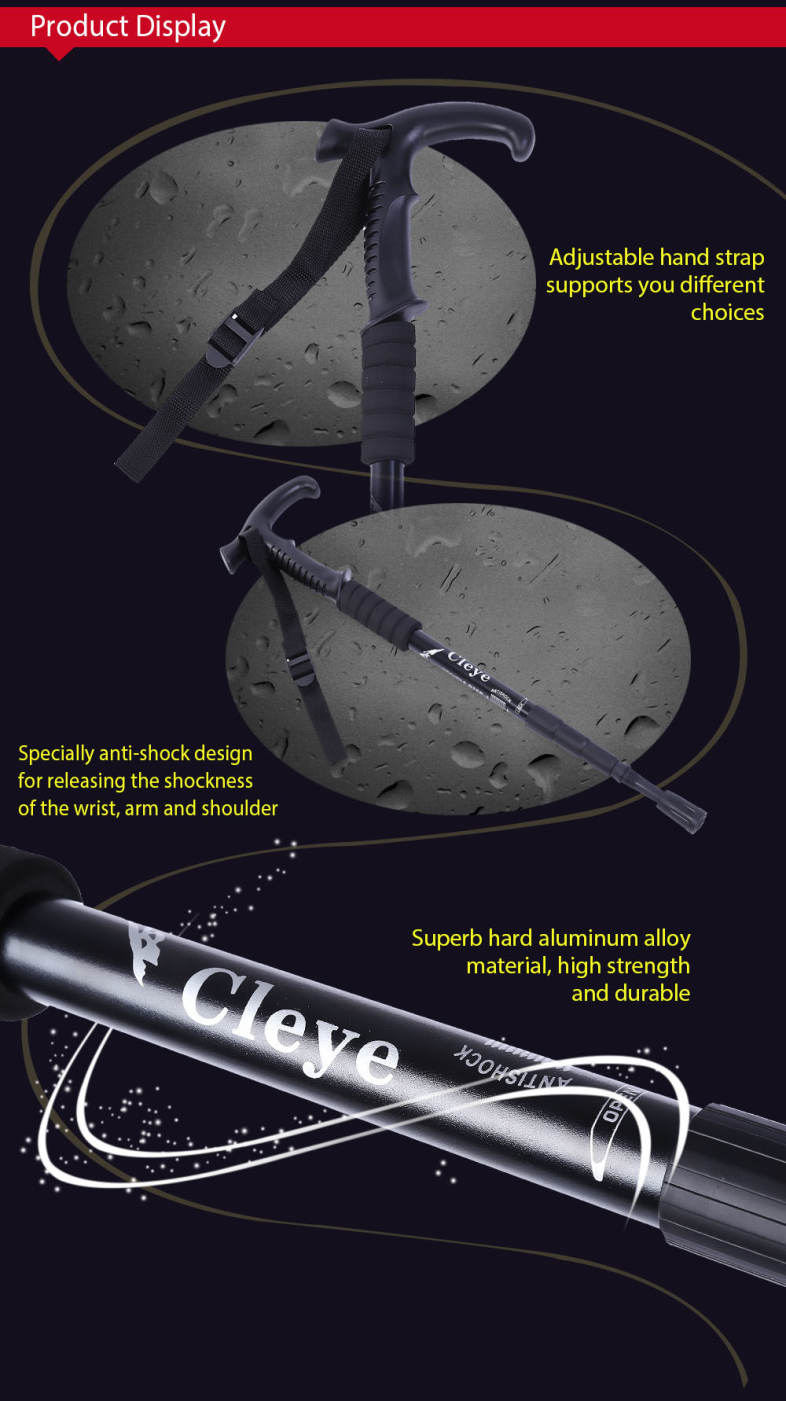 CLEYE 4 Joint Anti-shock Folding Trekking Climbing T-handle Alpenstock Pole Crutch