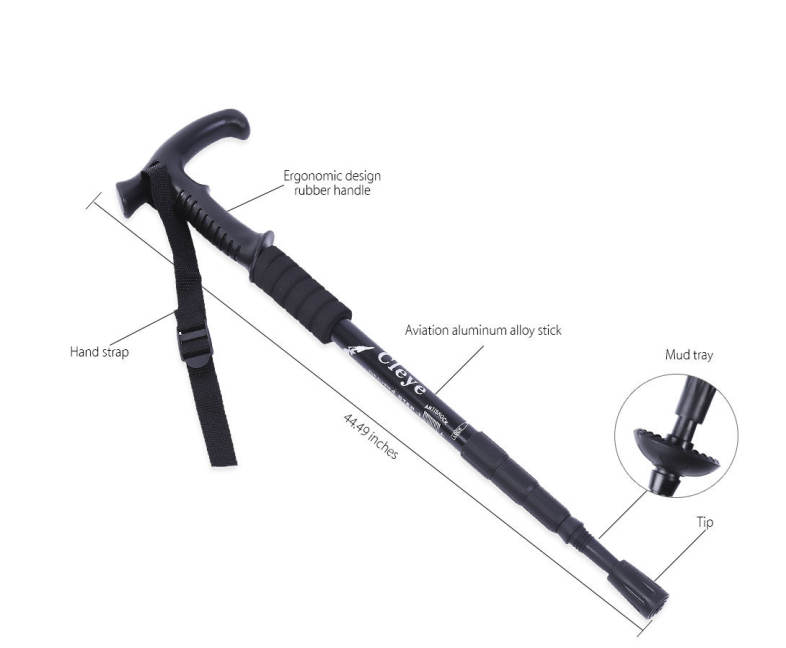 CLEYE 4 Joint Anti-shock Folding Trekking Climbing T-handle Alpenstock Pole Crutch