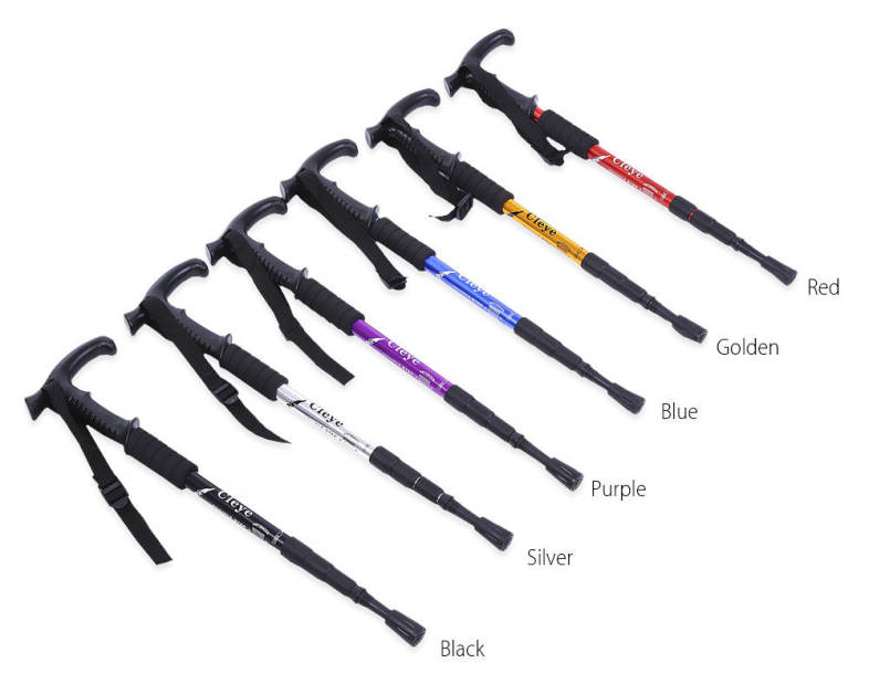 CLEYE 4 Joint Anti-shock Folding Trekking Climbing T-handle Alpenstock Pole Crutch