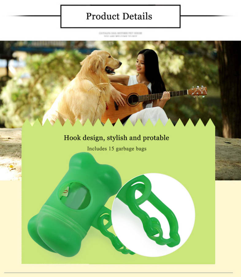 Bone Shape Dog Poop Bag Dispenser with Carabiner Clip