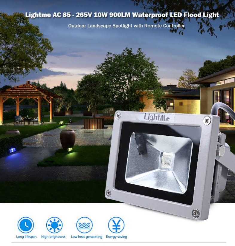Lightme Outdoor AC 85 - 265V 10W 900LM LED Flood Light Waterproof Landscape Spotlight with Remote Controller