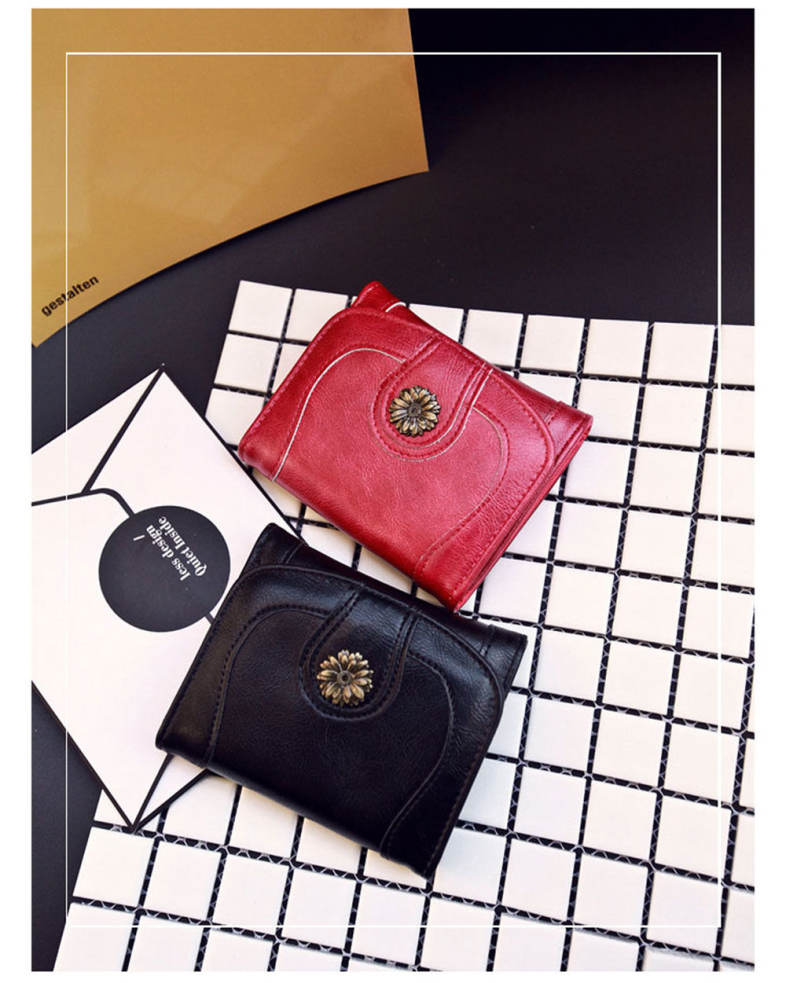 Casual Daisy Pattern Embellishment Buckle Design Card Holder Wallet for Women